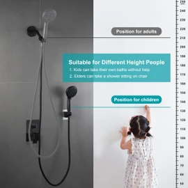 GwernKB Shower Head Holder Strong Adhesive No Drilling Wall Mount Adjustable Handheld Showerhead Bracket for RV Kids Bathroom Shower,Fix Firmly and Use Conveniently (Black, 1)