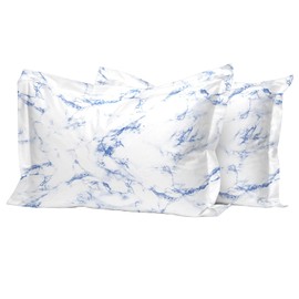 Pizuna Cotton Carrara Marble Blue Printed King Size Oxford Pillow Cases 2 Pack, 100% Long Staple Combed Cotton King Size Pillow Cover, Sateen Weave King PillowCases 50x90 cm (Printed Pillowcases)