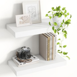 Acovy 16 Inch Floating Shelves, 8 Inch Deep Floating Shelves for Wall, Hanging Shelf with Invisible Brackets, Deep Shelves for Bathroom, Bedroom, Living Room, White, Set of 2