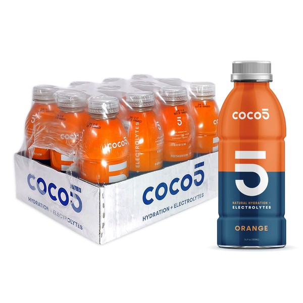 Coco5 Clean Sports Hydration Orange Flavor | 100% Natural | 50% Less Sugar | Nothing Artificial | Non-GMO | Gluten Free | Developed by Pro Trainers for Pro Athletes | 16.9 Oz (Pack - 12)