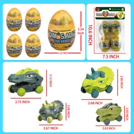 Kijamilee 4PCS Jumbo Easter Eggs with Dinosaur Pull Back Cars, Easter Eggs with Toys Inside, Large Plastic Filled Easter Eggs for Kids Easter Egg Hunt, Easter Basket Stuffers for Toddler Boys Girls