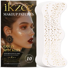 Glitter Freckles Face Tattoo, 10 Pcs Glitter Freckles, Gold Face Glitter Makeup Speckles, Glow Up Sparkle Makeup Patches - Cute Glitter Makeup Accessories for Women (Gold-015)
