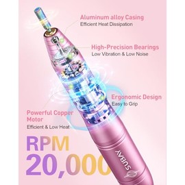 SUBAY- Taladro de uñas eléctrico Subay, lima de uñas eléctrica portátil para uñas de gel acrílico, kit de taladro de uñas Manicur