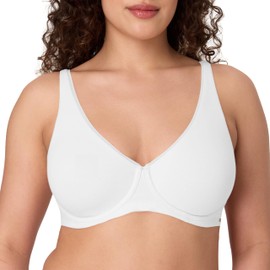 Bali Women's, Cotton Collection 2-Ply Underwire Bra, Moisture-Wicking, Full Coverage, Convertible Straps, White