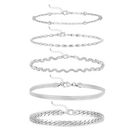 wgoud Dainty Gold Chain Bracelets for Women, 14K Real Gold Plated Link Chain Bracelets for Women Trendy, Gold Stackable Bracelet Set Jewelry Gifts for Women Waterproof Adjustable (5 Silver Bracelet B)