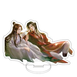 JinYu Acrylic Cardboard Cutouts Tian Guan Ci Fu Xie Lian Hua Cheng Stand Figure Model Stand Desk Decor and 10 Pieces Stickers for Fans (big A)