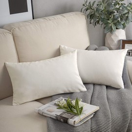 Phantoscope Pack of 2 Velvet Decorative Throw Pillow Covers Soft Solid Square Cushion Case for Couch Off White 12 x 20 inches 30 x 50 cm