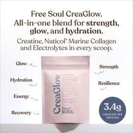 CreaGlow™ Naticol Marine Collagen + Creatine Monohydrate + Electrolytes Powder | Glow & Strength All in 1 with Magnesium, Vitamin C, Biotin & Hyaluronic Acid | Raspberry Flavoured | Free Soul
