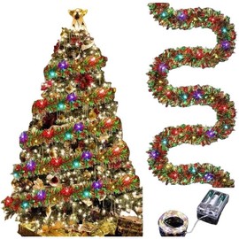 WBLDBB Christmas Kira Garland, Christmas Tree, Garden Decoration, Rattan, Artificial Christmas Garland, with LED Lights, Twist Hanging Garland, Birthday, New Year's Party, Wedding, Kindergarten, Room