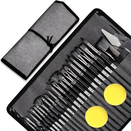 26Pzs Kit Pinceles para Pintura Acrilica y Óleo Con Bolsa de Lona, Cepillos de Pintura de Cabeza Plana y Punta con Cuchillo de Paleta y Esponja, Pincel Acuarela Gouache para Artistas Niños Adulto Aula