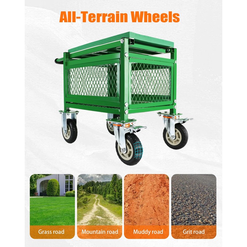 Ryansunoro Garden Seat with Cart and Wheels for Seniors, Patio,