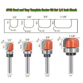 Sinoprotools 4PCS Bowl & Tray Template Router Bit Set 1/4 Inch Shank, Carbide Tipped Circle Round Nose Cutting Cove Juice Groove Router Bit, Ideal for Making Wood Bowls, Trays, Boxes, Board Troughs