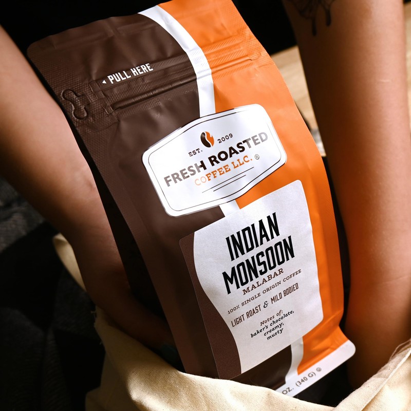 Fresh Roasted Coffee, Indian Monsoon Malabar, 12 oz, Light Roast,