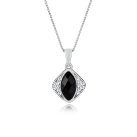 DANIEL CLIFFORD "Karla" Women's Necklace 925 Silver Cubic Zirconia Crystal Black 45 cm Filigree Silver Chain Black Crystal Pendant Square, Sterling Silver, Cubic Zirconia