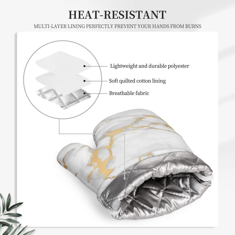Oven Mitts and Pot Holders White Gold Marble Abstract Silicone