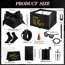 LOYIM LOYIM 15 Pcs Valentine's Mens Birthday Gift Set for Men Gifts Basket Hip Flasks Bottle Opener Shot Glass Wallet Belt Bracelet Socks Keychain Pen Journal Gift Box for Anniversary Birthday Retirement
