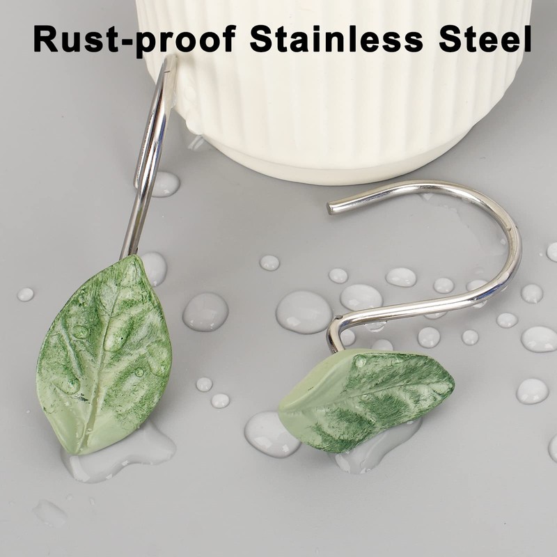 12 PCS Decorative Shower Curtain Hooks, Anti-Rust Stainless Steel Shower