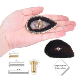 Nupuyai 2pcs Gold Plated Black Agate Slice Cabinet Knobs Set with Screws, Irregular Vintage Stone Agate Drawer Pulls Dresser Handle for Wardrobe Kitchen