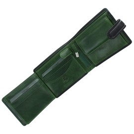VISCONTI Torino Collection Atlantis Vegetable Tanned Leather Bi-Fold Wallet RFID Blocking TR35 Black/Green Hues