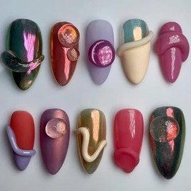 MAGLFELL Uñas postizas hechas a mano, uñas postizas a presión, arte de almendra, kit de uñas postizas para mujer (talla M)