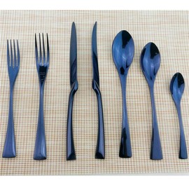 Uniturcky Stainless Steel Mirror Polished Flatware Set, Steak Knife Dinnerware Knife Fork Salad Fork Dessert Spoon 6-piece, Service for 1, Blue