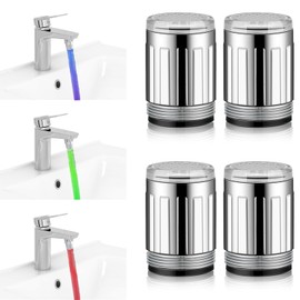 LED Tap, Set of 4 LED Luminous Three-Colour Faucet Water Jet Colour Changing Faucet Light with Temperature Sensor for Kitchen and Bathroom, Sink
