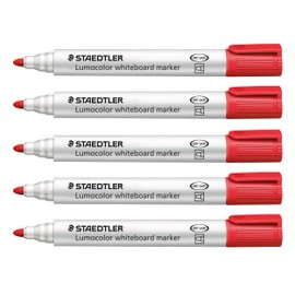 Staedtler Lumocolor Whiteboard Markers, Pack of 5, Dry and Residue-Free, Line Width 2.0 mm, Quick-Drying, Refillable, Long Life