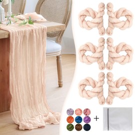 Waligoy Blush Pink Cheesecloth Table Runner 6 Pack 35" Boho Gauze Table Runner 120 inches Long Table Runner Rustic Sheer Fabric Bulk for Baby Shower Wedding Bridal Birthday Party Table Decorations