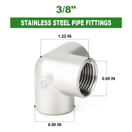 TAISHER 1PCS 304 Stainless Steel 3 Way Corner Pipe Fittings, 3/8" x 3/8" x 3/8" Female Pipe Fittings