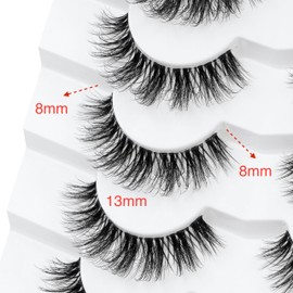 3D Clear Band False EyeLashes Natural Look Cat Eye Wispy Fake lashes Short Supernatural Cross Soft Reusable Lashes 7 Pairs-Happy Heartbeat(No.202)