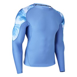 HUGE SPORTS Mens Rash Vest- Rash Guard Long Sleeve Quick Drying Wetsuit Swimming Top for Surfing BJJ Jiu Jitsu(Ocean,2XL)