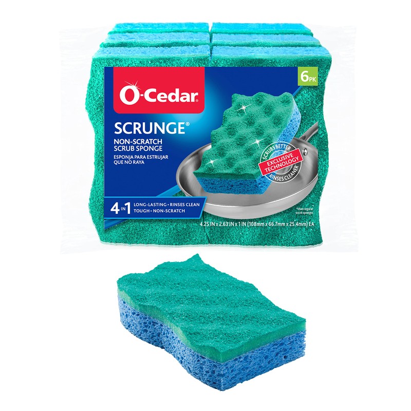 O-Cedar Scrunge Non-Scratch Scrub Sponge (Pack of 6) Multi-Use, All-Purpose,