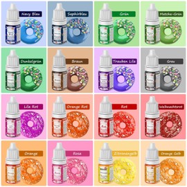 Fettlösliche Lebensmittelfarbe für Schokolade -16 Farben Flüssige Lebensmittelfarben Ölbasis für Dekorieren von Kuchen, Macarons, Makronen, Ostereier, Donuts, Kunsthandwerk Einfärben - 6ml jeder