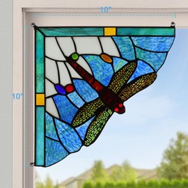 Capulina 1 Pair Stained Glass Window Door Corner Blue Dragonfly Style Tiffany Glass Material Handicrafts Hangings for Home Decor Gifts