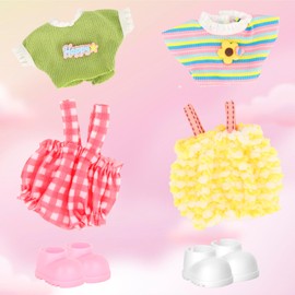 Festfun 2 Set Doll Clothes for 17cm Plush Dolls, DIY Premium Toy Clothing Outfit Accessories for Dolls, Birthday Holiday Present for Girls Kids (No Doll) (Pink)
