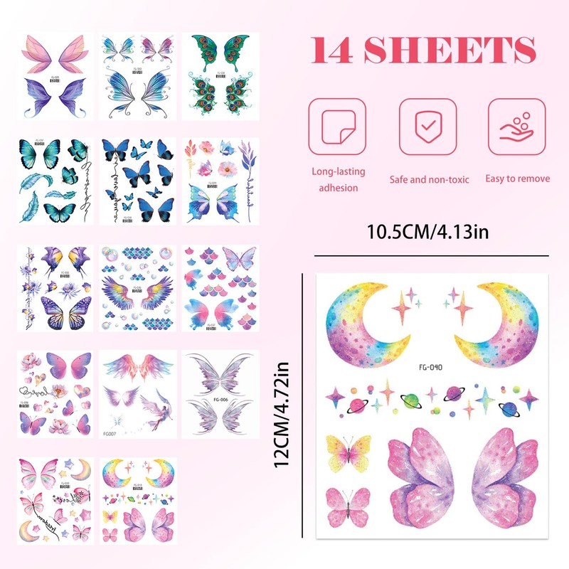 TORMEN Temporary Tattoos Butterfly wing tattoo Mixed Styles Waterproof Realistic