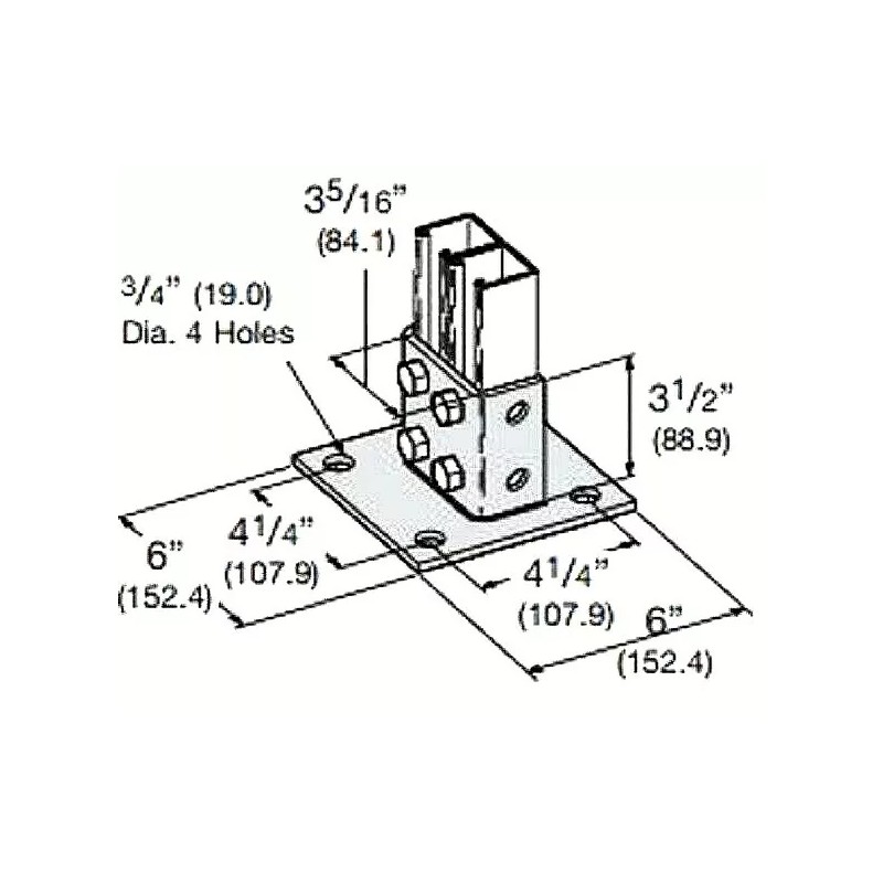 EATON B-LINE B281SQHDG POST BASE FOR 1 5/8-IN. X 1
