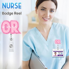Plifal OR ID Badge Reel Holder Retractable - Alligator Clip for Nurse Nursing, Rose Cute Operating Room Acrylic Name Tag Reels Hospital Student Work Accessories