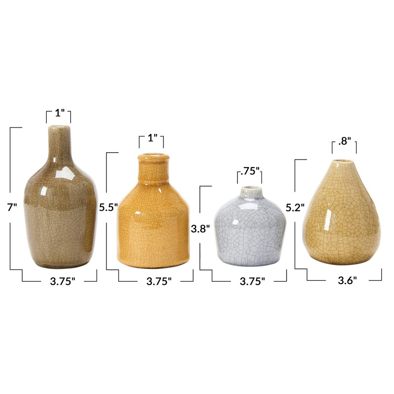 Creative Co-Op Stoneware Bud Vases in Crackle Glaze, Grey/Mustard Tones,