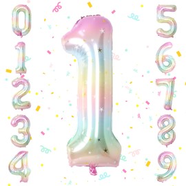 Biapian Number Balloons, Number 1 Balloons, Number Balloons, 40 Inch Large Birthday Decoration, Birthday Balloons, Weddings, Anniversaries, Weddings, Parties, Events, Straw Included, Rainbow Star