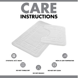 Lions Bath Mat Sets 2 Piece - Jacquard Greek Key Pattern Bathroom Toilet Rugs, Microfiber Bath Mats Pedestal Set, Super Soft Extra Absorbent Bathmat, White