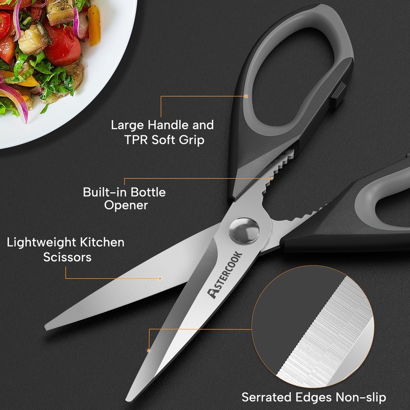 Astercook 2 Pcs Kitchen Scissors, Heavy Duty Shears with Serrated
