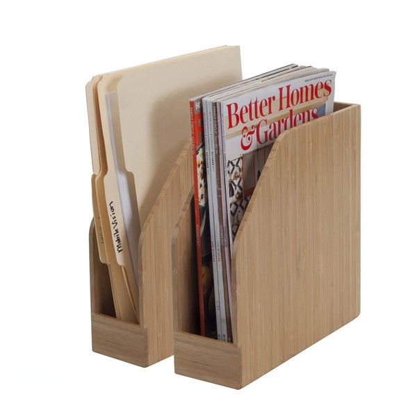 Bamboo Vertical File Folder Holder & Office Product Organizer, Store Files, Magazines, Notepads, Books and more, 2 Pack Combo Set