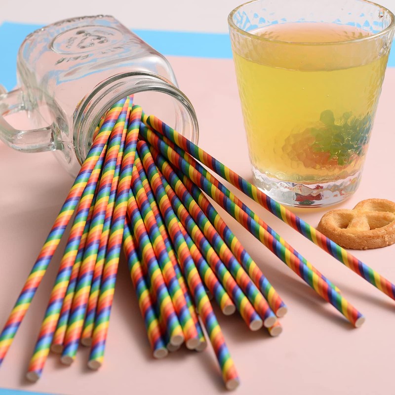 YAOSHENG Pack of 100 Rainbow Straws Paper, Biodegradable, Colourful Paper
