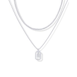 PAVOI 14K Gold Plated Cubic Zirconia Letter Pendant Layered Necklace | Framed Initial Letter Cable Singapore Chains Layering Necklaces for Women, White Gold, Cubic Zirconia