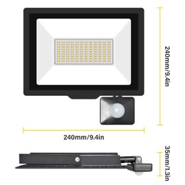 RIGIDON LED Spotlight with Motion Sensor 75 W 7500 LM Outdoor Spotlight with Motion Sensor 3000 K Warm White Waterproof Outdoor Floodlight Outdoor Lamp for Garden Garage Courtyards Sports Field Yard