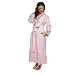 HOC Women's Vine Embroidered Shawl Collar Chenille Robe (as1, alpha, m, regular, regular, Baby Pink)