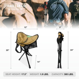 Travel Chair Slacker Tripod Chair for Camping, Lightweight Chair, Adjustable Carry Strap for Easy Transport Made with Recycled Fabric Perfect for Outdoor Adventures, Repreve (Brown/Khaki)