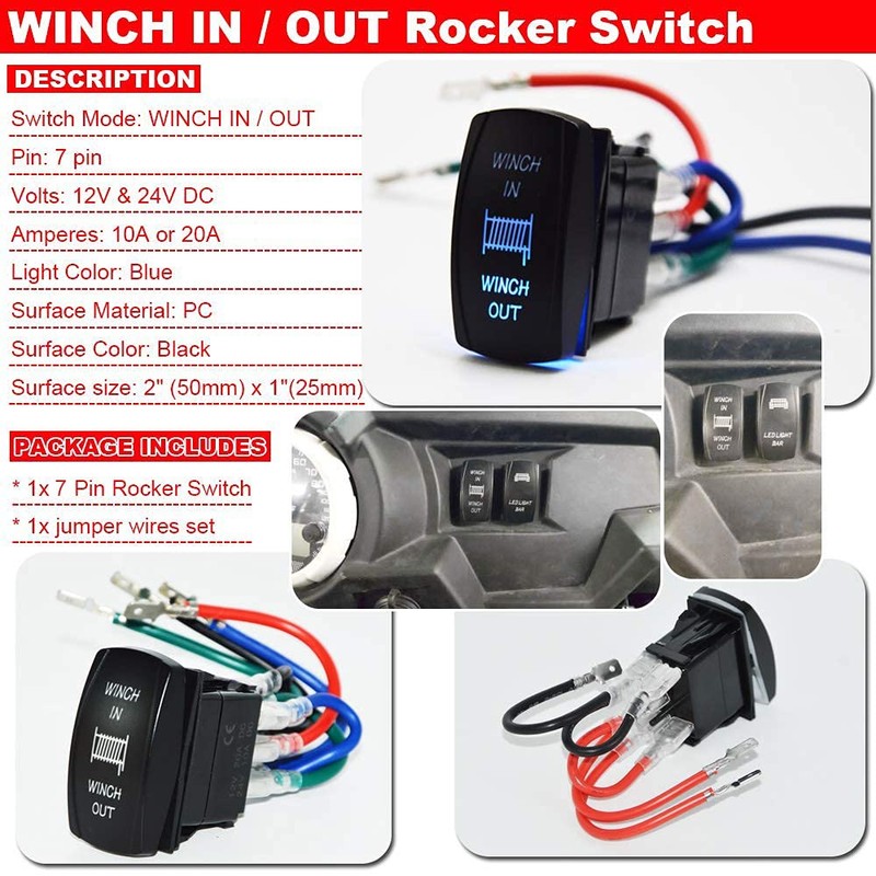 Wsays 7Pin Winch in Out Momentary Rocker Toggle Switch Blue