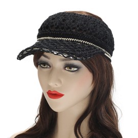 ZLYC Sumnner Visor Beanie Cap Handmade Crochet Knit Sport Tennis Golfs Visors for Women Girls(Black)